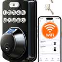 Veise VE012W Built-in WiFi Fingerprint Smart Lock, App Remote Control, Compatible with Alexa & Google Assistant, Keyless Entry for Front Door, Digital Keypad Deadbolt, Auto Lock, Matte Black