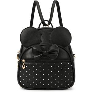 KL928 Girls Mini Backpack Bowknot Polka Dot Cute Daypacks Convertible Shoulder Bag Purse for Women (Black)