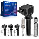 KAX Set of 4 Ignition Coils & Iridium Spark Plugs w/Magnetic Socket for Ford Focus Edge Escape Explorer Fusion Mustang Taurus EcoSport, JAG F-Pace XE XF, Lin MKC MKT MKZ, LR2, UF670