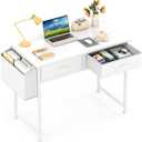 CAIYUN Small White Desk with Fabric Drawers for Bedroom, 31 Inch Home Office Desk with Side Pocket and Hook for Small Space, Makeup Vanity Desks Kid’s Desks to Writing Made of Wood and Metal, White