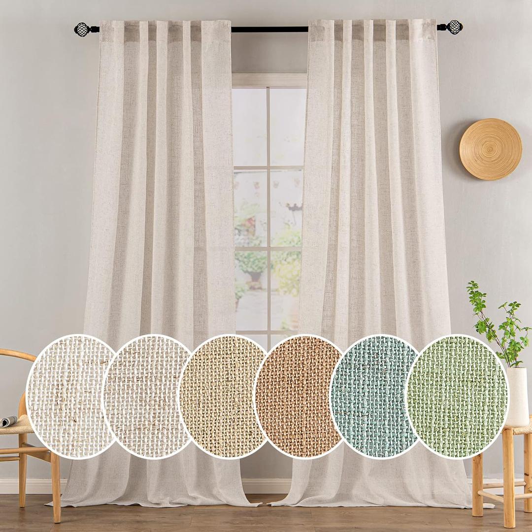 MIULEE Natural White Linen Curtains 90 Inch Long 2 Panels Set for Bedroom Living Room, Soft Thick Linen Textured Window Drapes Semi Sheer Light Filtering Rod Pocket Back Tab Farmhouse Cream Ivory (52"W x 90"L (Pack of 2), Natural Linen White)