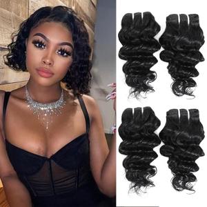 Deep Wave Human Hair bundles 10 Inch 12A Grade Brazilian Hair 100% Virgin Weave Bundles Human Hair for Black Women (10'' 10'' 10'' 10'') (Natural Color)