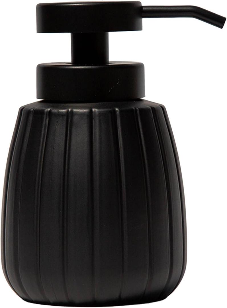 Luxflowing Ribbed Glass Hand Soap Dispenser, Black, 13.5oz | Wide Pump, Matte Fluted, Refillable, For Bathroom and Kitchen