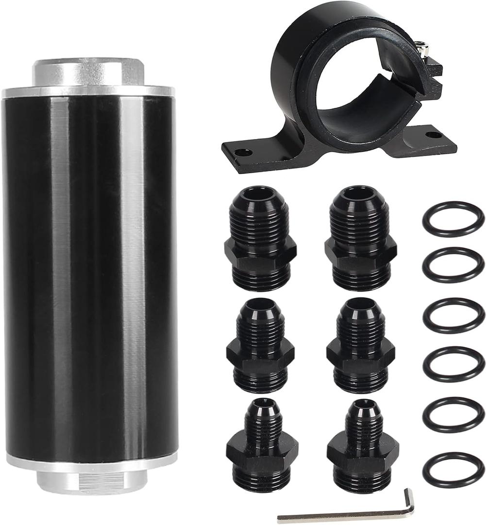 Inline Fuel Filter 6AN 8AN 10AN Adapter 100 Micron Cleanable Fuel Filter Universal 50MM Black