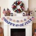 Chumia 2 Pcs Happy 4th of July Garland 11.6 ft Felt Patriotic Mantel Banner Memorial Day Decoration Red Blue and White Bunting Flag Wall Hanging for 250th Anniversary Independence Veterans Fireplace