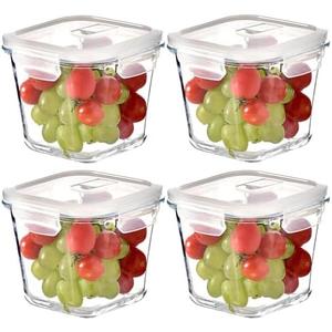 H.JSS WDJS Square Glass Food Storage Containers, 4 Cup Glass Soup Container with Airtight Lids, Food Meal Prep Bowls, Storage Jars for Salad and Fruit, Oven、Microwave、Dishwasher Safe (4 Pack)