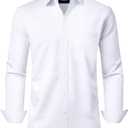 Alimens & Gentle Men's Dress Shirts Long Sleeve Wrinkle-Free Stretch Shirts Solid Formal Button Down Shirt with Pocket L White