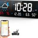Digital Wall Clock, Digital Clock Large Display with Network Auto-Synced, Corded Smart LED Alarm Clocks Real-Time Shows Weather, Indoor/Outdoor Temp Humidity for Living Room Bedroom Classroom Office
