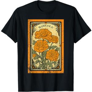 Vintage Marigold Flowers Tarot Card T-Shirt
 XL