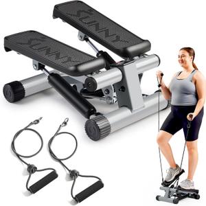 Sunny Health & Fitness Mini Stepper for Exercise at Home, Stair Step Workout Machine with Resistance Band and Over 300lb Weight Capacity, Optional Twist Motion and Free Sunny Fit App Connection