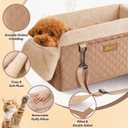 QUMY Dog Car Seats for Small Dogs Up to 11lbs, Portable Center Console Dog Booster Seat, Multi-Purpose Puppy CarSeat with Adjustable Safety Belt, Travel Pet Car Carriers for Small Dogs and Cat, Khaki