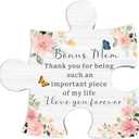 3 x Gifts for Bonus Mom from Daughter Son, Bonus Mom Puzzle Piece Gift, Mothers Day Gifts, Gifts for Mom, Stepmom Birthday Gifts, New Mom Gifts, Wood Plaque Sign Gift Ideas for Stepmother