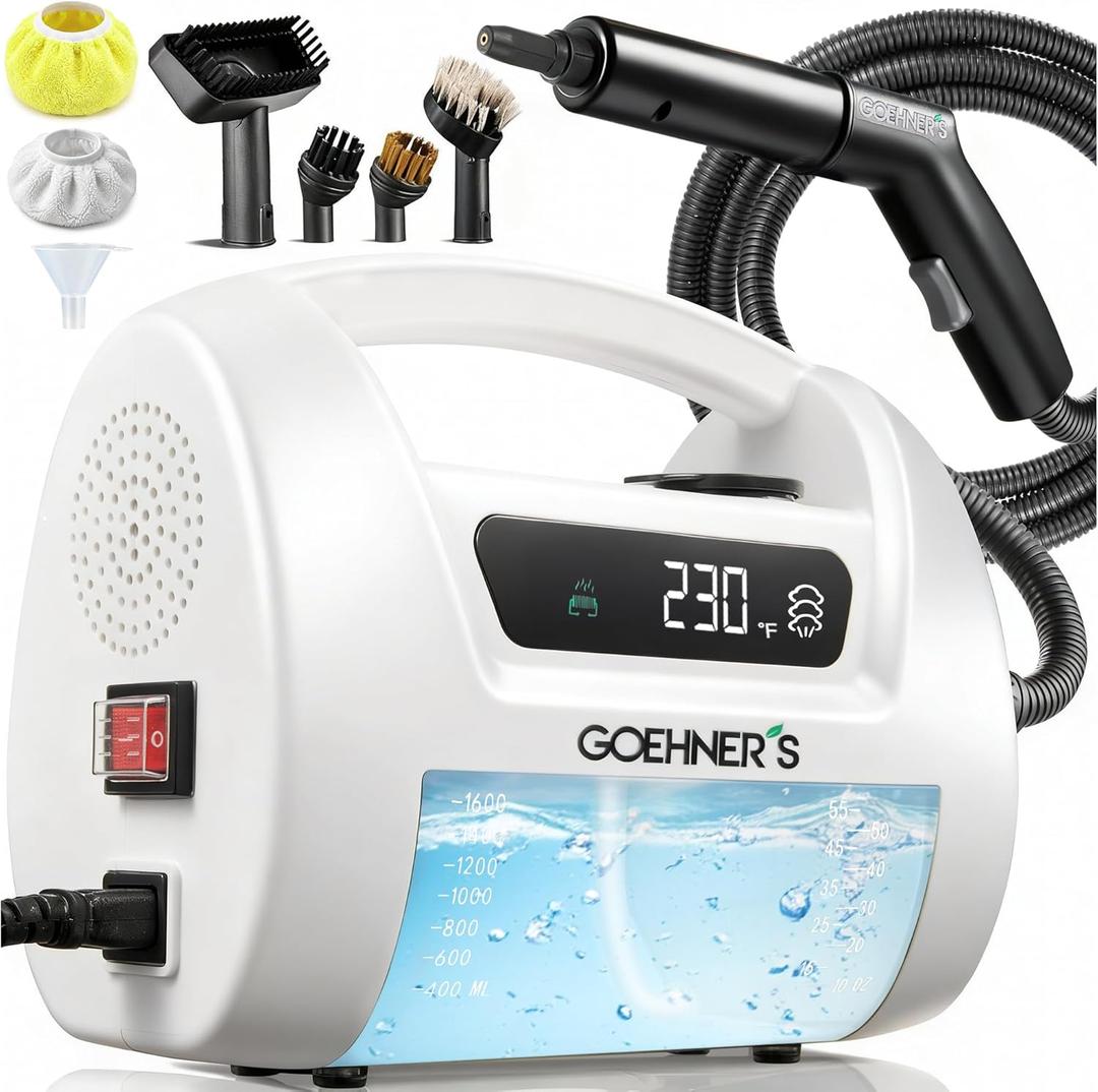 2026 Upgraded Handheld Steam Cleaner, 230F/3.5 Bar High-Pressure Portable Hand Held Steamer for Home & Car, 30s Heat-Up, Chemical-Free Deep Cleaning for Kitchen, Bathroom, Grout & Car Detailing-White