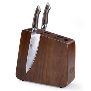 HOSHANHO Magnetic Knife Block 10 x 9 Inches, Double Sided Magnetic Knife Holder and Kitchen Knife Organizer Storage, 7 Slots Acacia Wood Universal Knife Block for Chefs