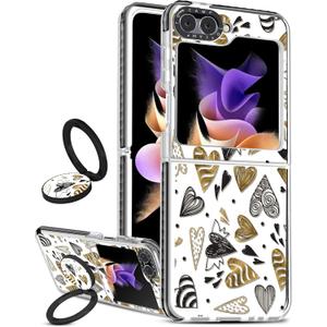 Toycamp for Samsung Galaxy Z Flip 5 Case with Ring Holder, Cute Heart Graffiti Designed Fun Funny Shockproof Protective Designer Phone Cases for z flip 5 for Women Girls Boys Teens Kids