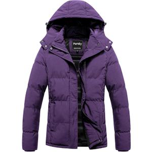 Pursky Women's Warm Winter Thicken Coat Waterproof Cropped Jackets Parka With Removable Hood (Large, Purple)