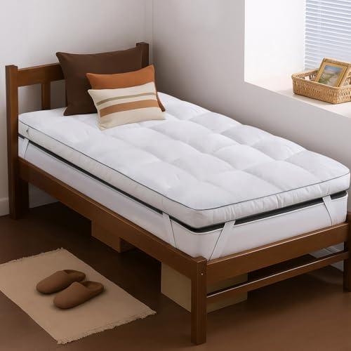 QUEEN ROSE Twin Mattress Topper, Extra Thick 3D Snow Alternative Down Pillow-Top Cooling Mattress Pad Bed Cover Mattress Topper, Hotel Quality, Plush and Support