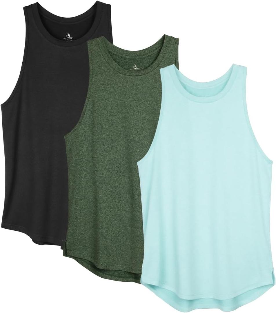 icyzone Women's Racerback Workout Tank Tops - Athletic Yoga Tops, Running Exercise Gym Shirts (Pack of 3) (XX-Large, Solid Black/Dark Green/Aqua)