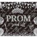 Prom Send Off 2026 Backdrop 7x5FT Black and Silver Balloon Champagne Crown Congrats Grad Photography Background 2026 Celebrate Graduation Party Decorations Supplies Photo Props