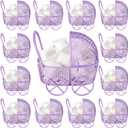 Threehoney 12 Pcs Baby Shower Mini Carriage Decoration Purple Butterfly Color Metal Wired Fillable Candy Stroller Baby Shower Table Centerpiece for Guest Gender Reveal Wedding Party Favor Gift