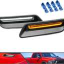 2Pcs White&Amber LED Hood Scoop Light for 2010-2018 Ram 1500 Sport Hood Air Flow Vent Grille Lamp with DRL Turn Signal Lights Functions Smoked Lens