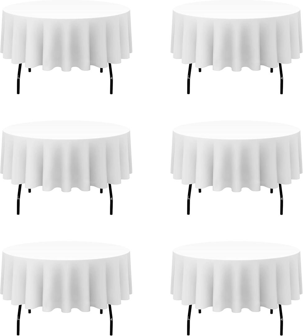 BRILLMAX 6 Pack White Round Tablecloths 70 Inch - Circle Bulk Linen Polyester Fabric Washable Table Cloth Cover for Wedding Reception Banquet Birthday Party Buffet Restaurant (70 In, 6 Pack)