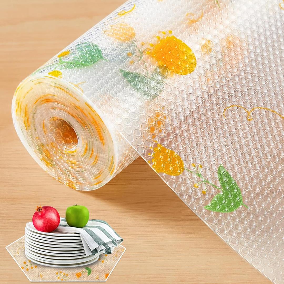 Shelf and Drawer Liner for Kitchen Cabinet, EVA Non-Adhesive Waterproof Shelf Paper, Non Slip Decorative Grip Shelves Liners for Dresser Pantry Bathroom Refrigerator (Floral, 12 in x 10 FT)