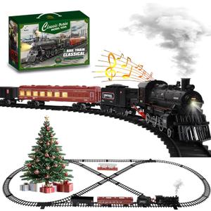 Mantfuty Train Set Train Toys for Kids w/Smokes, Lights & Sound Electric Trains w/Steam Locomotive Train Carriages & Luxury Tracks Model Trains for 3 4 5 6 7 8+