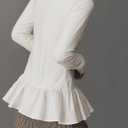 Womens Long Sleeve Peplum Tops Cute Ruffle Flowy Babydoll Shirts Fall Casual Pleated Crew Neck Tunic Tees (White)