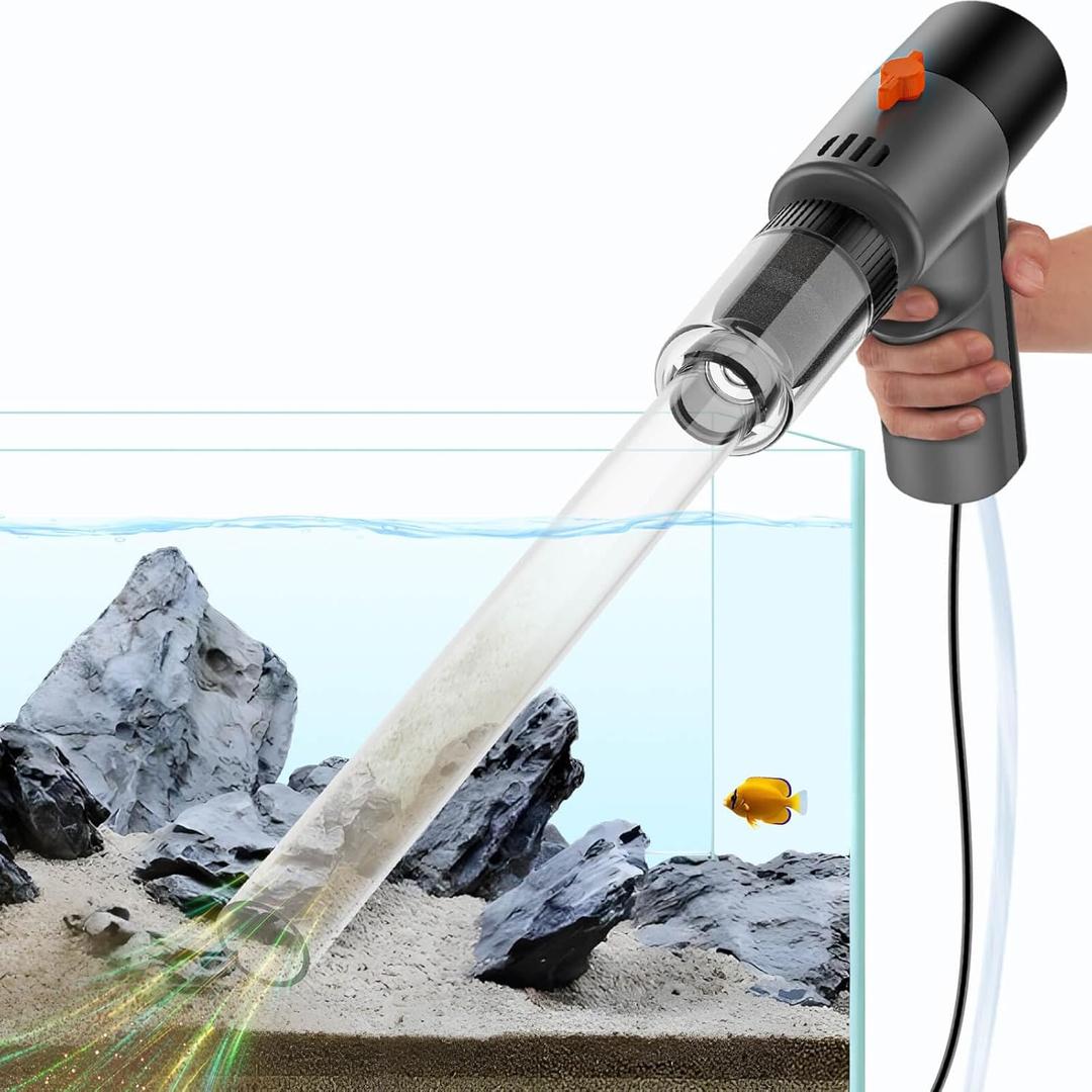 Electric Aquarium Gravel Cleaner - High-Pressure Fish Tank Cleaner with Gravel Vacuum for Aquarium, 6-in-1 Multifunction Aquarium Vacuum Gravel Cleaner with Water Changer & Sand Filter (Shadow Black)