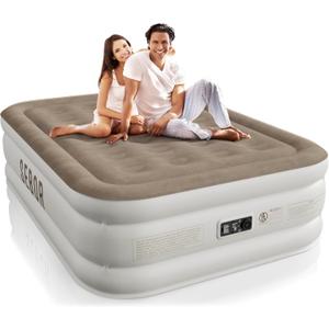Sebor Air Mattress Full with Built-in Pump 18", Comfortable Self-Inflating Air Mattress with High-Speed Pump, Durable Blow Up Mattress Full with Storage Bag for Guests, Camping, Travel (Khaki)