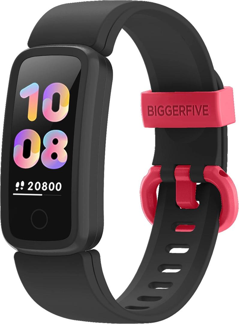 BIGGERFIVE Vigor Kids Fitness Tracker for Girls & Boys Ages 5-15, Kids Watch with IP68 Waterproof, Pedometer, Activity Tracker with Heart Rate & Sleep Monitor, Calorie & Step Counter Watch (Black)