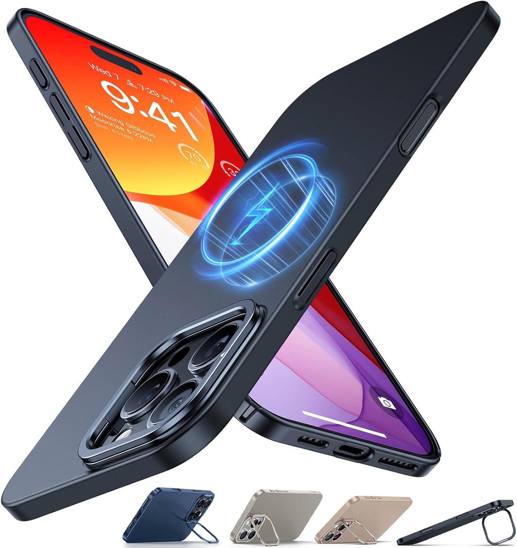 TORRAS Magnetic Slim Fit for iPhone 16 Pro Max Case with Stand, Ultra-Thin 16 Pro Max Phone Case Compatible with MagSafe, Built-in Stash Stand, Light Anti-Scratch Matte Hard PC 6.9 inch, 1- Black Titanium
