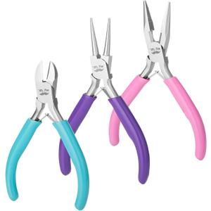 Mr. Pen- Jewelry Pliers Set, 3 Pack, Candy Colors, Rubber Handle & Ergonomic Design, Mini Pliers for Jewelry Making Tools, Small Wire Cutters for Crafting