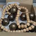 Creative Co-Op Wood Bead and Metal Bell Garland, Natural and Antique Gold Finish