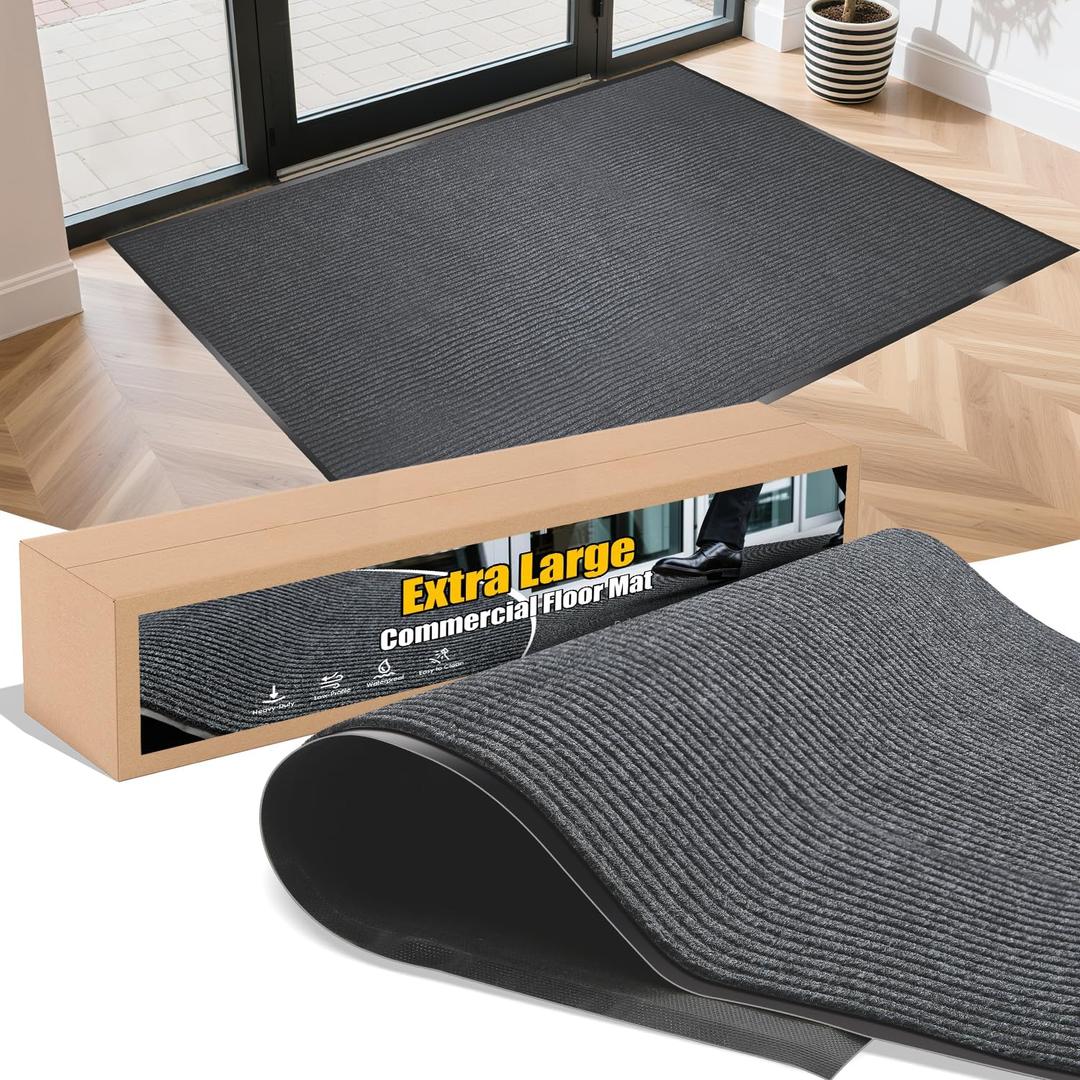 Entrance Mat for Home or Office - 3 x 5 Feet, Carpeted Indoor/Outdoor Entry Mat - Absorbent, Slip Resistant, Heavy Duty, Low-Profile, Easy to Clean, Rubber Entry Mat - Charcoal