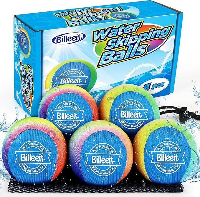 Billeeit 5Pcs Water Skipping Balls Set for Pool Play, Multi-Colored Splash Water Bouncing Balls, Fun Water Pool Beach Swim Toys & Games for Kids 3+ 4-8-12 and Adults