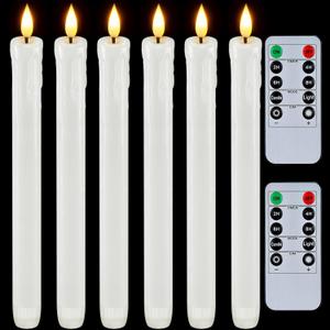 Homemory Real Wax LED Flameless Taper Candles with Timer, Dripless Battery Operated Window Candles with 3D Flickering Flame, 9.6 Inches White Flameless Candlesticks for Fireplace Christmas Halloween