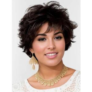 TISHINING Black Short Curly Wigs for white Women Shaggy Layered Black Pixie Cut Wig with Bangs Natural Looking Heat Synthetic Hair Replacement Wigs for Daily Party Use