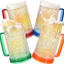 4 Pack Freezer Beer Mugs, Double Wall Gel Frosty Freezer Ice Mugs, Plastic Beer Mugs With Handles for Parties and Gifts, 16oz (Blue, Red, Orange and Green)