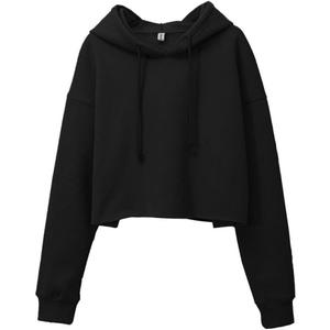 Amazhiyu Women's Cropped Hoodies Long Sleeves Fleece Crop Top Sweatshirt with Hooded (Black, L)