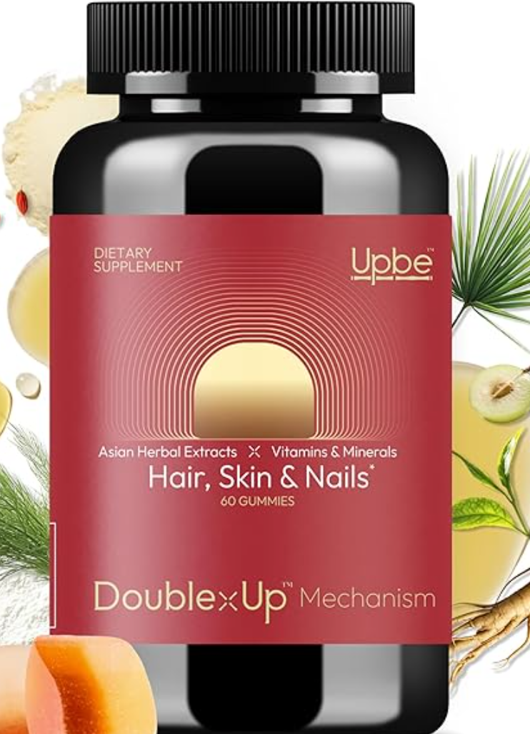 Upbe Hair Skin & Nails Gummies - 6000 mcg Biotin Vitamins & Minerals Supplement - Plant-Based, Vegetarian, No Artificial Flavors - Ginseng Herbs Gummy - 60ct BY 05/2027