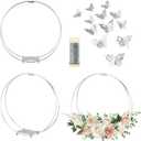 3 Pack 14 Inches Metal Double Floral Hoop Centerpieces with Stand and 38-Yard Paddle Wire Craft Centerpiece Table Decorations Wedding/Baptism/Party/Centerpiece DIY Metal Ring Table Dcor, Silver