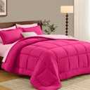 FUANNA Full Size Comforter Sets 7 Pieces, Reversible Bed in a Bag Full with All Season Soft Comforter, Bedding Sets Includes Comforter, Flat Sheet, Fitted Sheet, Pillowcases & Shams, Hot Pink & Pink