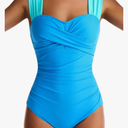 Womens One Piece Swimsuits Tummy Control Bathing Suits Modest Full Coverage Swimsuit Wide Straps Swimwear (M, Blue)