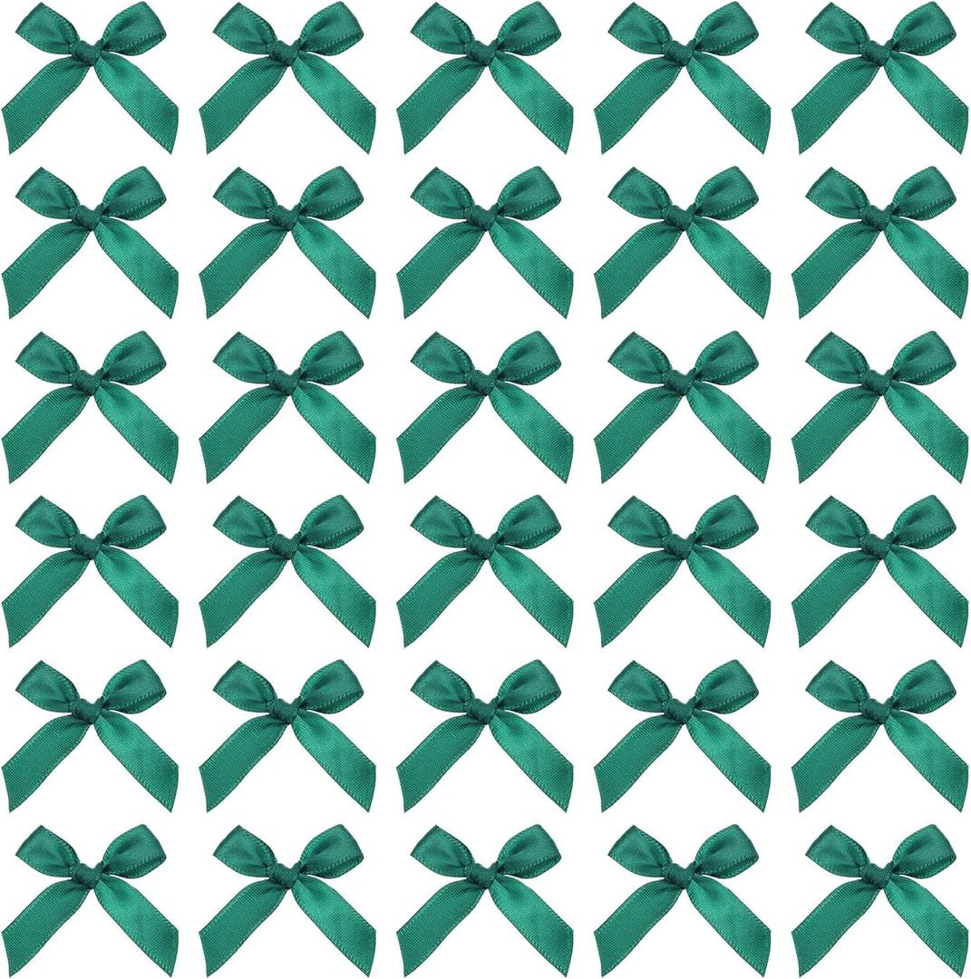 MECCANIXITY 50Pcs Mini Ribbon Bow 1.8 inch Mini Fabric Satin Ribbon Flower Bows for Craft DIY Sewing Wedding Birthday Party Deep Dark Green