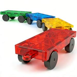Magnetic Tiles Cars Construction Set, 4 PCS Magnet Cars Magnetic Building Blocks Toy for Kids Ages 4-8 3-5 Magnet Bricks Truck Kit Educational Sensory Toys Gifts for 3+ Year Old Boys & Girls Christmas