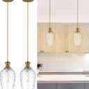 2 Pack Farmhouse Pendant Lights, Modern Hanging Ceiling Lights with Hammered Glass in Brushed Brass Gold for Dining Room Kitchen Island Over Table