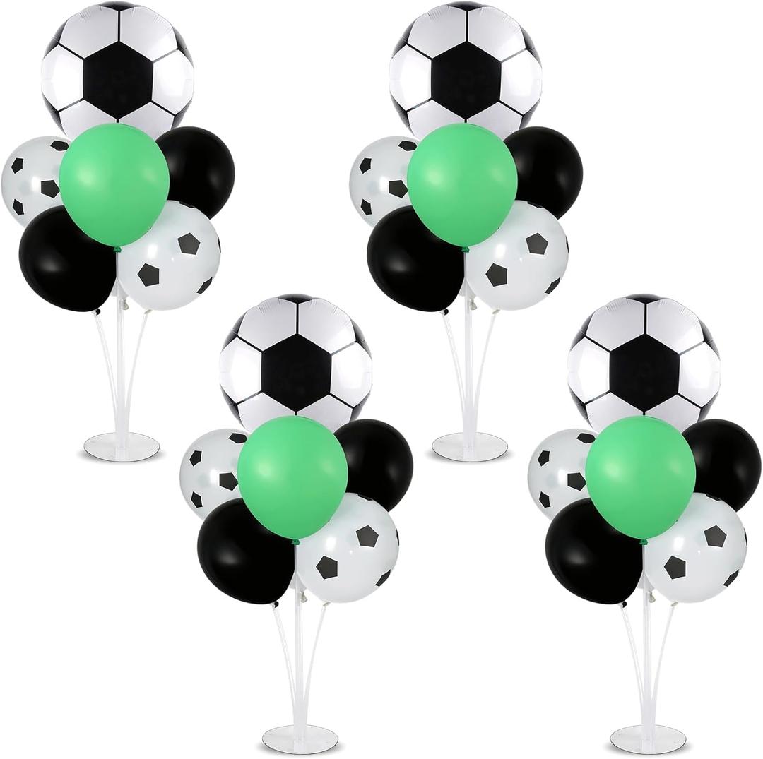 4 Sets Soccer Party Balloons Stand Kit with Soccer Foil Balloons Sport Themed Party Ball Balloon Centerpiece for Tables for Game Sports Birthday Baby Shower Decoration