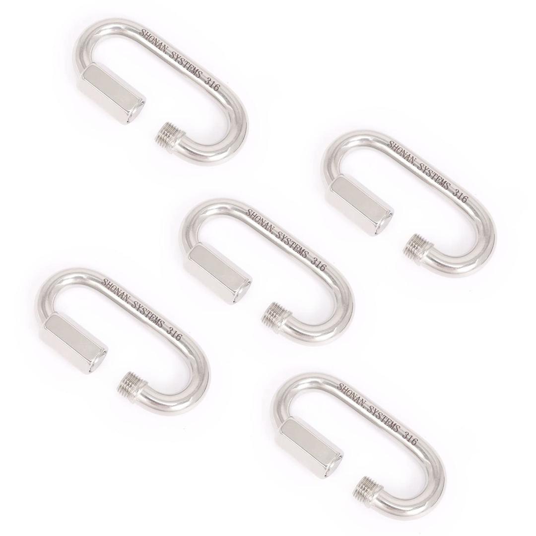 SHONAN 2.3 Inch Chain Quick Links, 5 Pcs Marine Grade Quick Link Connector, Stainless Steel 316 Corrosion Resistant Chain Connector, 650 Lbs Capacity
